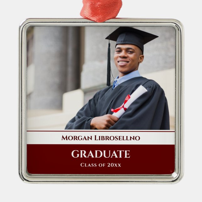 Burgundy Photo Graduation  Metal Tree Decoration (Front)