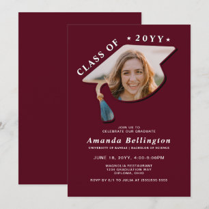 Burgundy Photo Graduation Party Invitation
