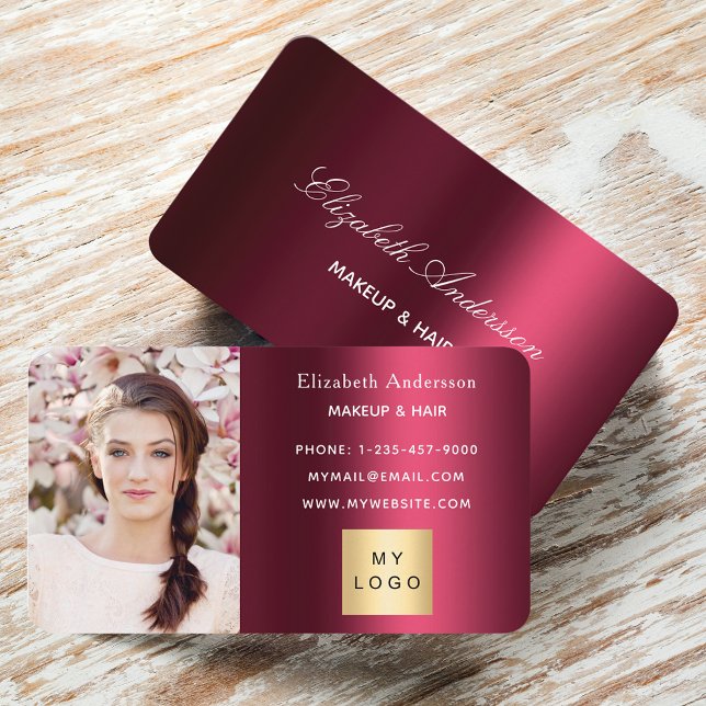 Burgundy photo logo elegant business card (Creator Uploaded)