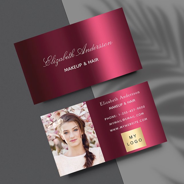Burgundy photo logo elegant premium business card (Creator Uploaded)