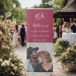 Burgundy photo monogrammed welcome wedding sign