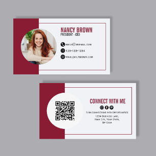 Burgundy Photo QR Code Connect With Me Business Card
