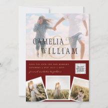 Burgundy Photo Wedding Invite QR Code Save Date