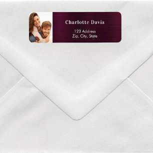 Burgundy photo wedding return address 