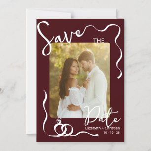 Burgundy Photo Whimsical Romantic Save the Date Magnetic Invitation