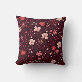 Burgundy Pillow with Pink and White Floral Pattern