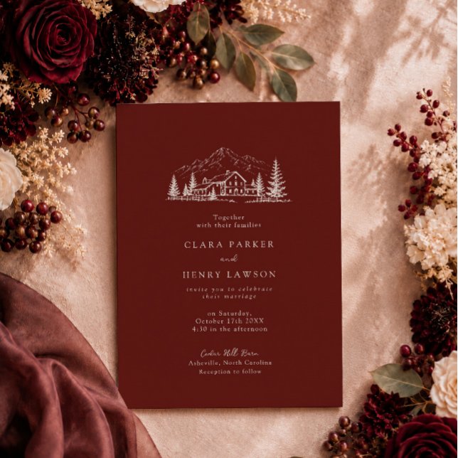Burgundy Pine Lodge Wedding Invitation (Creator Uploaded)