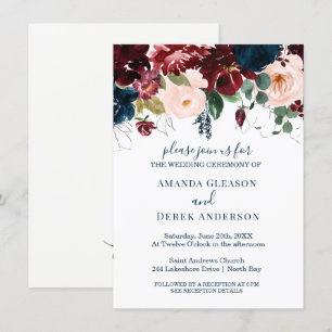 Burgundy, Pink and Midnight Blue Bridal Luncheon I Invitation