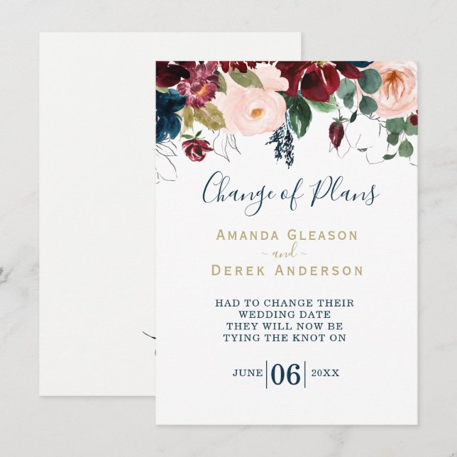 Burgundy, Pink and Midnight Blue Bridal Luncheon I Invitation (Front/Back)