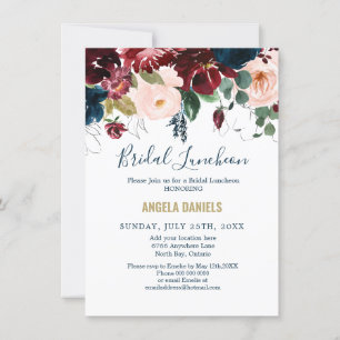 Burgundy, Pink and Midnight Blue Bridal Luncheon Invitation