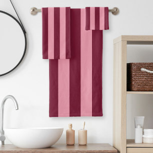 Burgundy Pink Big Stripe Pattern Bold Cherry Red Bath Towel Set