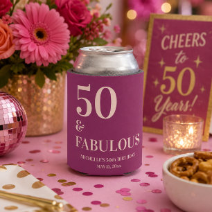 Burgundy Pink Birthday 50 and Fabulous Can Cooler