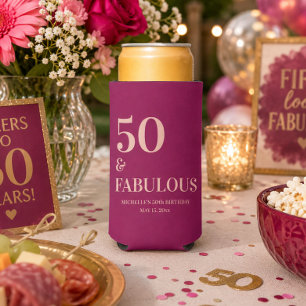 Burgundy Pink Birthday 50 and Fabulous Seltzer Can Cooler