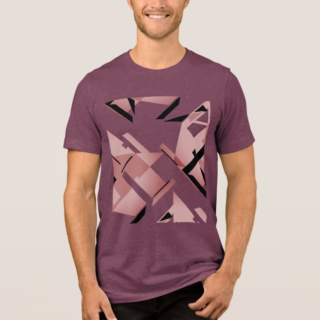 Burgundy Pink Black Shapes Abstract MCM-inspired Tri-Blend Shirt (Front)
