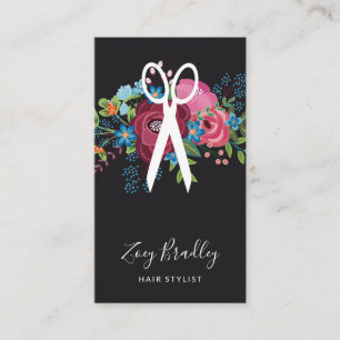 Burgundy Pink Blue Bouquet Scissor Hair Stylist Business Card