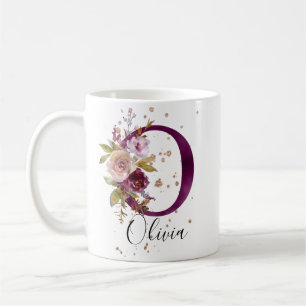 Burgundy Pink Blush Floral Letter O Monogram Coffee Mug