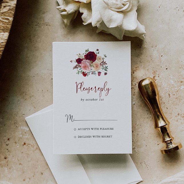 Burgundy Pink Blush Floral RSVP Card (Creator Uploaded)