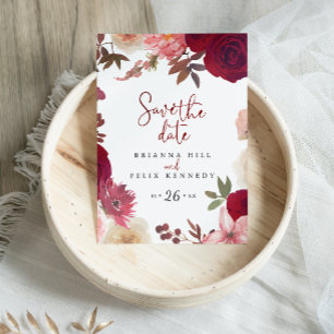 Burgundy Pink Blush Floral Save the Date Postcard