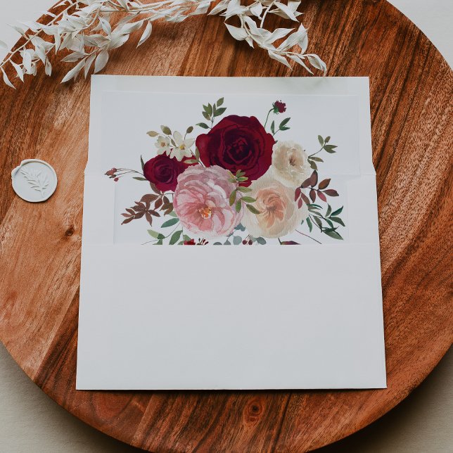 Burgundy Pink Blush Floral Self-Addressed RSVP  Envelope (Creator Uploaded)