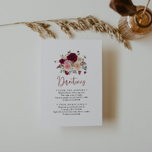 Burgundy Pink Blush Floral Wedding Directions Enclosure Card