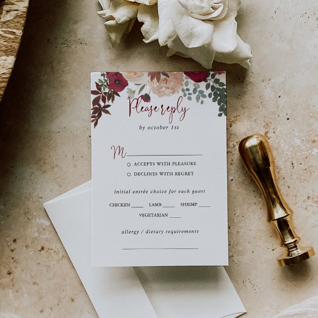 Burgundy Pink Blush Floral Wedding Menu Choice  (Creator Uploaded)