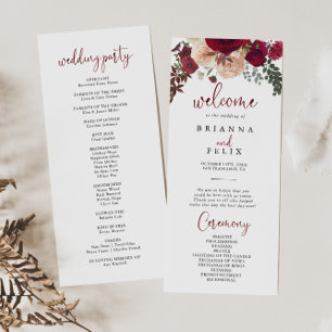 Burgundy Pink Blush Floral Wedding  Programme