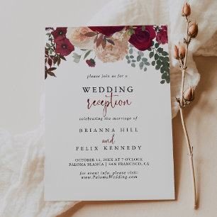 Burgundy Pink Blush Floral Wedding Reception Invitation