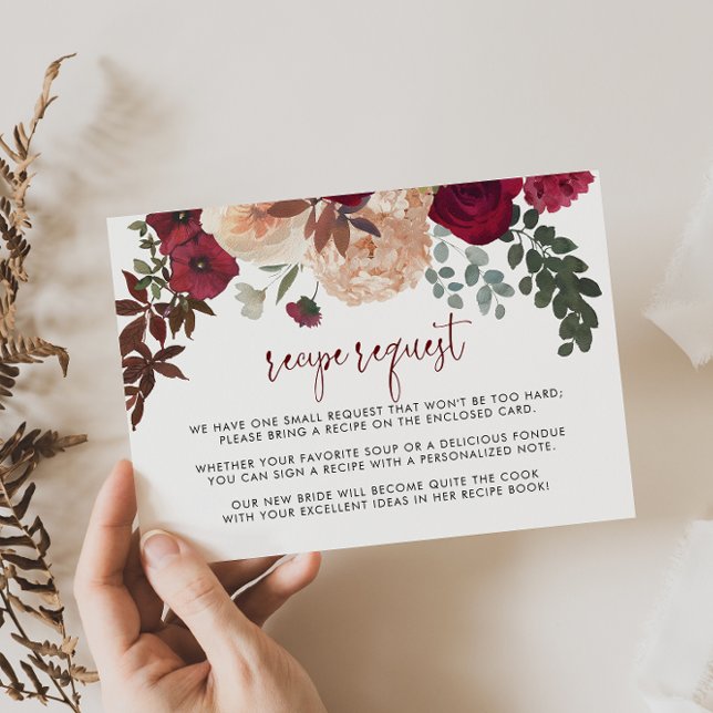 Burgundy Pink Blush Floral Wedding Recipe Request  Enclosure Card (Creator Uploaded)