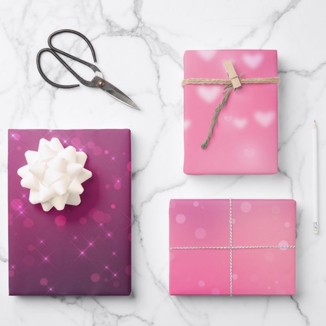 Burgundy Pink Bokeh Hearts Birthday Wrapping Paper Sheet (Front)