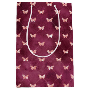 Burgundy Pink Butterflies  Medium Gift Bag