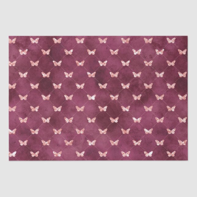Burgundy Pink Butterflies Tissue Paper (Front)