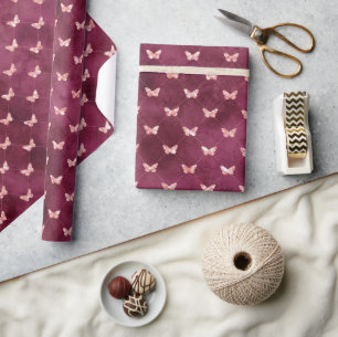 Burgundy Pink Butterflies Wrapping Paper
