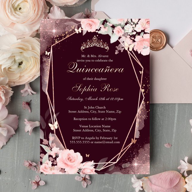 Burgundy Pink Butterfly Floral Quinceanera (Creator Uploaded)