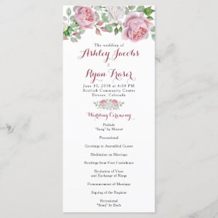 Burgundy Pink Chic Rose Floral Wedding Program Programme