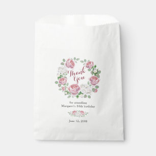 Burgundy Pink Country Rose 80th Birthday Thank You Favour Bags