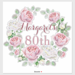 Burgundy Pink Country Rose Floral 80th Birthday