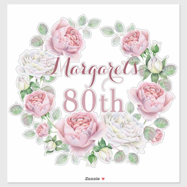 Burgundy Pink Country Rose Floral 80th Birthday (Sheet)
