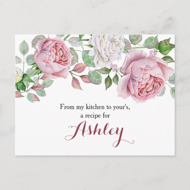 Burgundy Pink Country Rose Floral Recipe Card (Front)