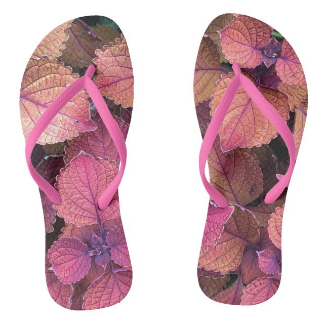 Burgundy, Pink, Cream Leaves Flip Flops (Footbed)