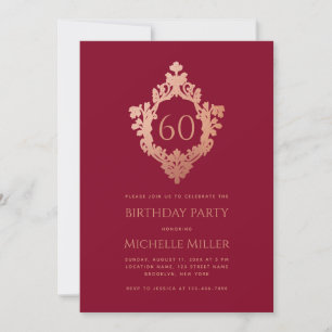 Burgundy Pink Crest Elegant Feminine 60th Birthday Invitation
