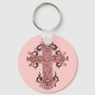 Burgundy Pink Cross Vintage Art Key Chain! Ring
