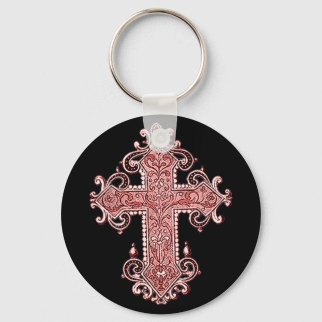 Burgundy Pink Cross Vintage Art Key Chain! Ring (Front)