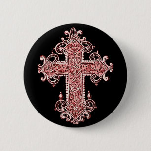 Burgundy Pink Cross Vintage Art Round Button! 6 Cm Round Badge