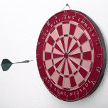 Burgundy Pink Custom Family Name & Message Classic Dartboard<br><div class="desc">A classic dartboard design with alternating burgundy and dusty rose (pink) triangles. 

Above and below there are the name and a message as arched text,  in caps.</div>