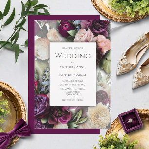 Burgundy Pink Elegant Floral Wedding  Invitation