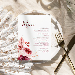 Burgundy & Pink Fall Autumn Wedding Menu