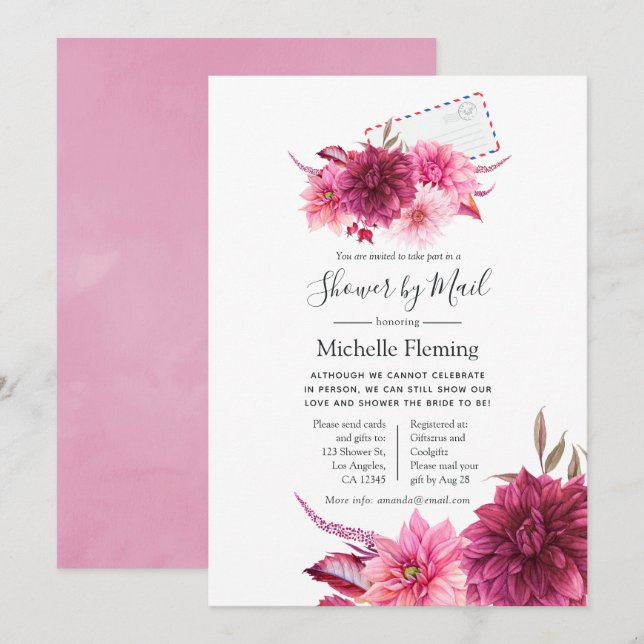 Burgundy & Pink Fall Bridal or Baby Shower by Mail Invitation (Front/Back)