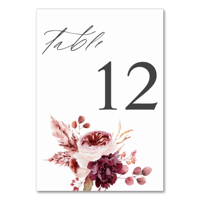 Burgundy & Pink Floral 8A Table Number (Front)