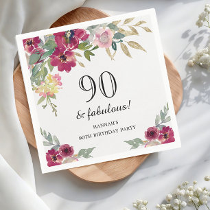 Burgundy Pink Floral 90th Birthday  Napkin