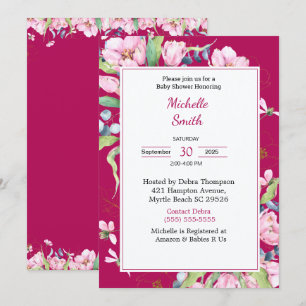 Burgundy Pink Floral Baby Shower Invitations